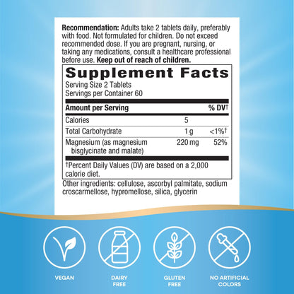Nature's Way Magnesium Glycinate Complex, Supports Heart, Muscle, Nerve Function*, Highly Absorbable, 220 mg per 2-Tablet Serving, No Gluten, Vegan, 120 Tablets - dailyvitalstore