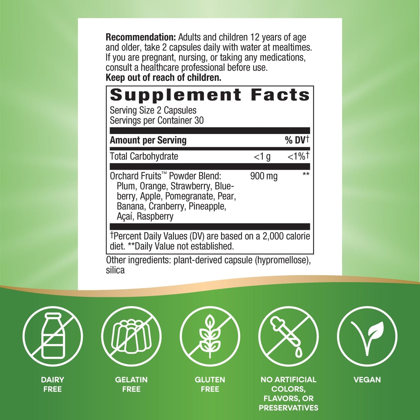 Nature's Way Orchard Fruits, Fruit Powder Blend, Contains 12 Different Fruits, 900mg Per 2-Capsule Serving, 60 Capsules - dailyvitalstore
