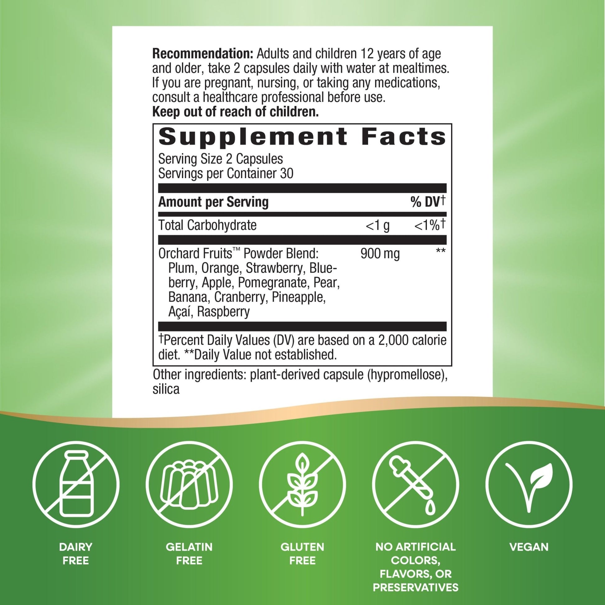 Nature's Way Orchard Fruits, Fruit Powder Blend, Contains 12 Different Fruits, 900mg Per 2-Capsule Serving, 60 Capsules - dailyvitalstore