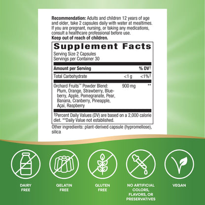 Nature's Way Orchard Fruits, Fruit Powder Blend, Contains 12 Different Fruits, 900mg Per 2-Capsule Serving, 60 Capsules - dailyvitalstore