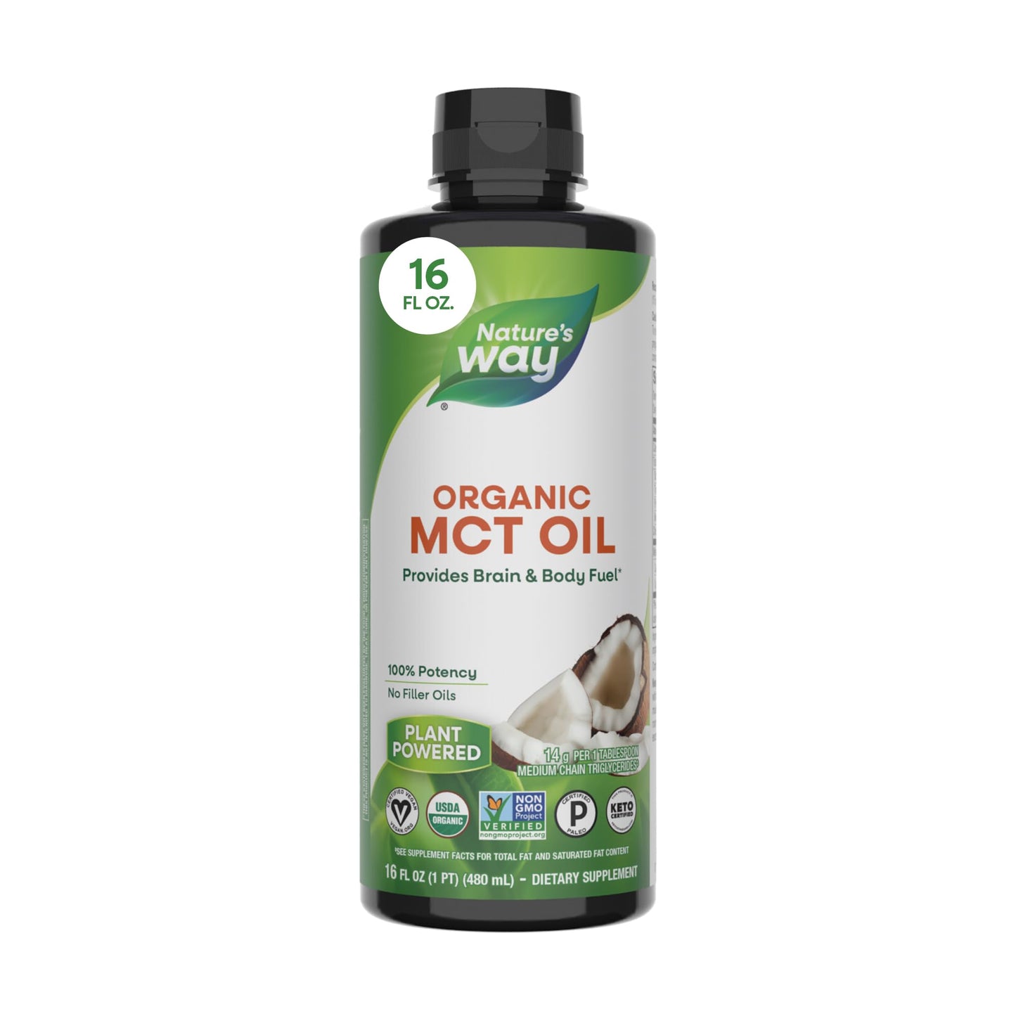 Nature's Way Organic MCT Oil, Brain and Body Fuel*, Liquid Coconut MCT Oil with C8 Caprylic & C10 Capric Acids, 14 g Medium Chain Triglycerides per Serving, - dailyvitalstore