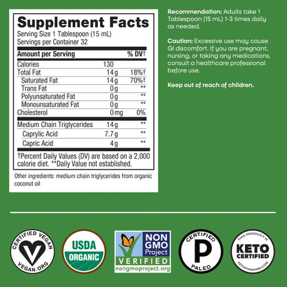 Nature's Way Organic MCT Oil, Brain and Body Fuel*, Liquid Coconut MCT Oil with C8 Caprylic & C10 Capric Acids, 14 g Medium Chain Triglycerides per Serving, - dailyvitalstore