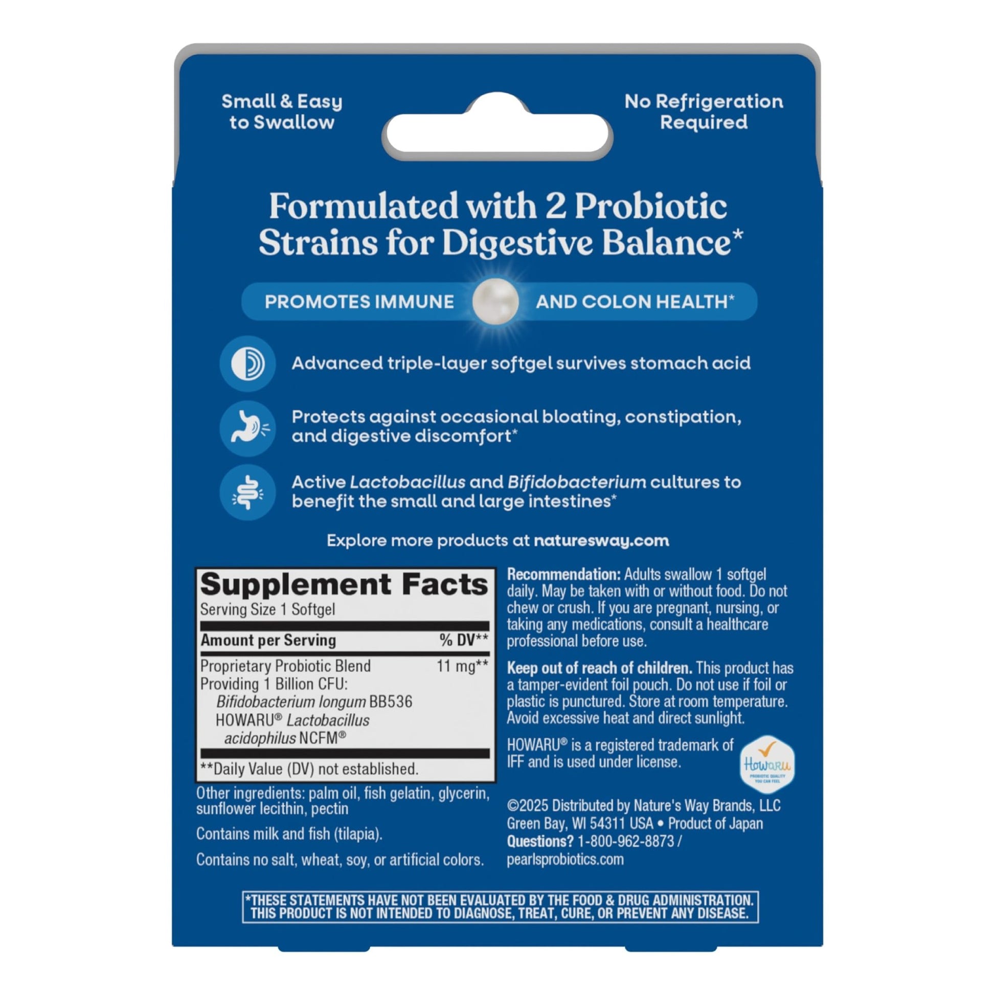 Nature's Way Probiotic Pearls Acidophilus, Supports Digestive Balance & Gut Health*, Reduces Occasional Constipation and Bloating*, 1 Billion CFU, No Refrigeration Required, 30 Softgels - dailyvitalstore