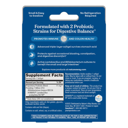 Nature's Way Probiotic Pearls Acidophilus, Supports Digestive Balance & Gut Health*, Reduces Occasional Constipation and Bloating*, 1 Billion CFU, No Refrigeration Required, 30 Softgels - dailyvitalstore
