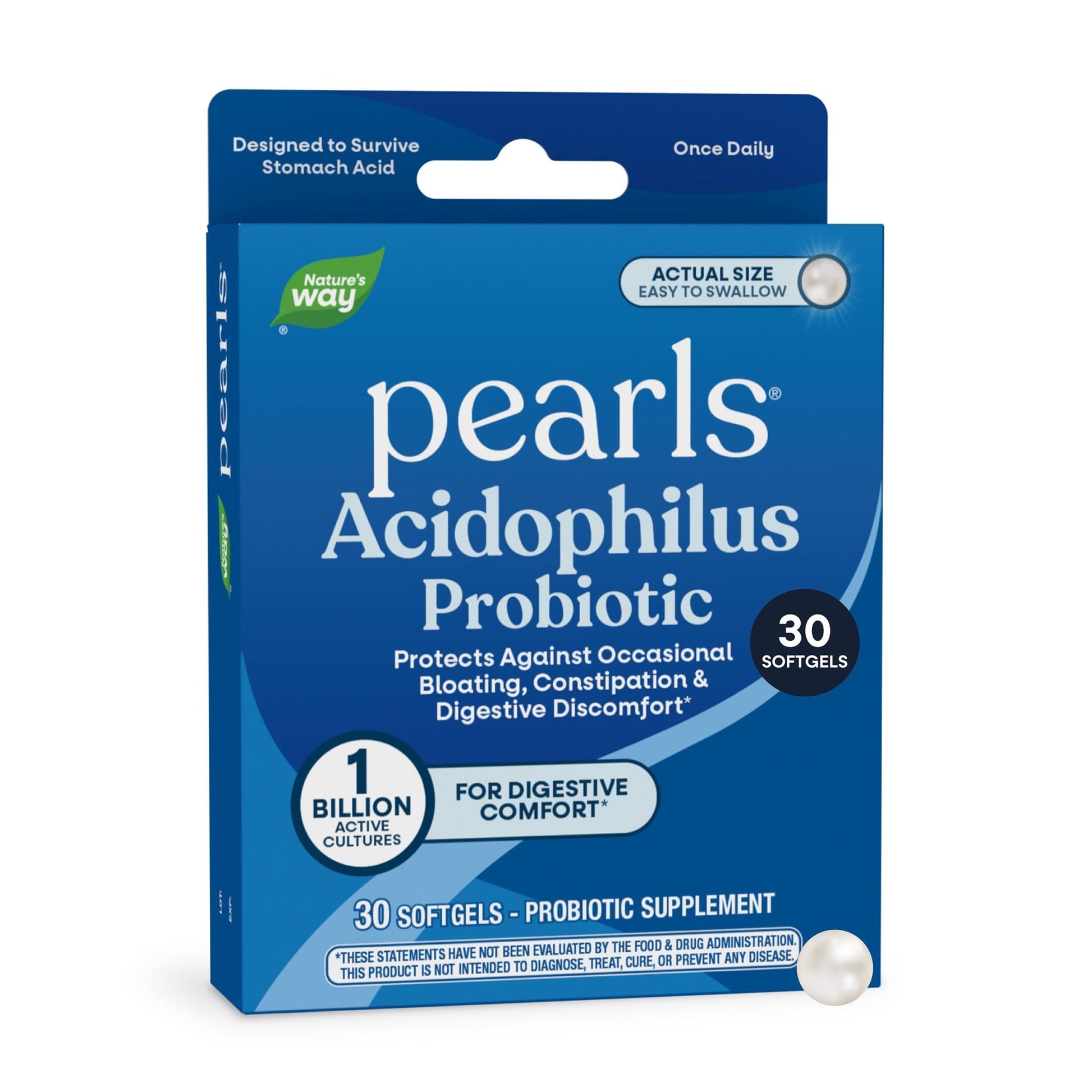 Nature's Way Probiotic Pearls Acidophilus, Supports Digestive Balance & Gut Health*, Reduces Occasional Constipation and Bloating*, 1 Billion CFU, No Refrigeration Required, 30 Softgels - dailyvitalstore