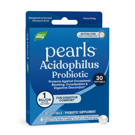 Nature's Way Probiotic Pearls Acidophilus, Supports Digestive Balance & Gut Health*, Reduces Occasional Constipation and Bloating*, 1 Billion CFU, No Refrigeration Required, 30 Softgels - dailyvitalstore