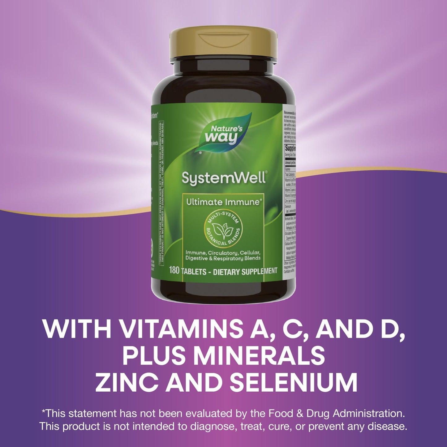 Nature's Way Systemwell Ultimate Immune* with Vitamins C, A, D, Zinc, & Selenium, Multi-System Botanical Blends Including Immune, Respiratory, Digestive & Circulatory, 180 Tablets (Packaging May Vary) - dailyvitalstore