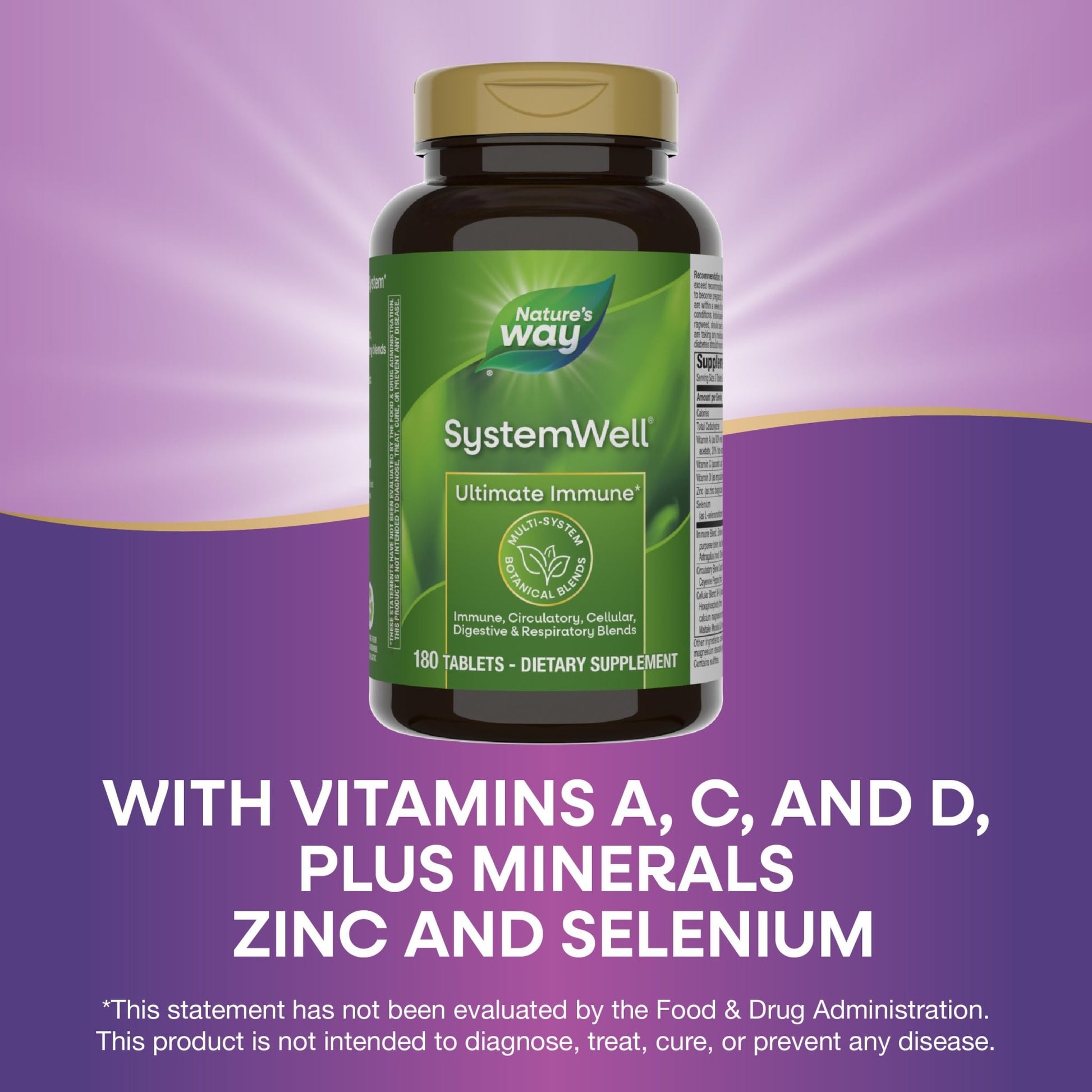 Nature's Way Systemwell Ultimate Immune* with Vitamins C, A, D, Zinc, & Selenium, Multi-System Botanical Blends Including Immune, Respiratory, Digestive & Circulatory, 180 Tablets (Packaging May Vary) - dailyvitalstore