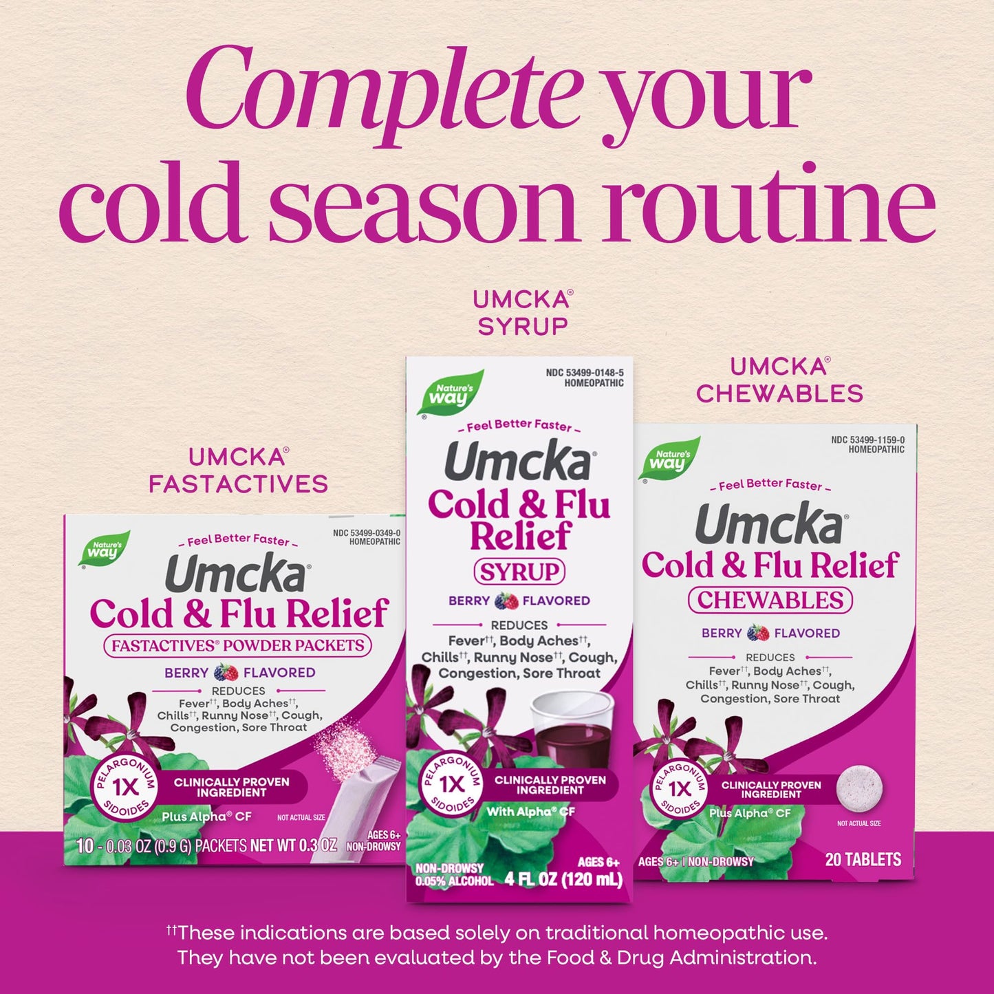 Nature’s Way Umcka Cold and Flu Relief Chewables, Non-Drowsy Multi-Symptom Relief, Homeopathic Cold Medicine & Remedy, Shortens & Reduces Severity of Colds, Berry-Flavored Cold & Flu Tablets, 20 Count - dailyvitalstore