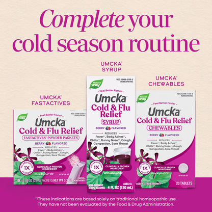 Nature’s Way Umcka Cold and Flu Relief Chewables, Non-Drowsy Multi-Symptom Relief, Homeopathic Cold Medicine & Remedy, Shortens & Reduces Severity of Colds, Berry-Flavored Cold & Flu Tablets, 20 Count - dailyvitalstore