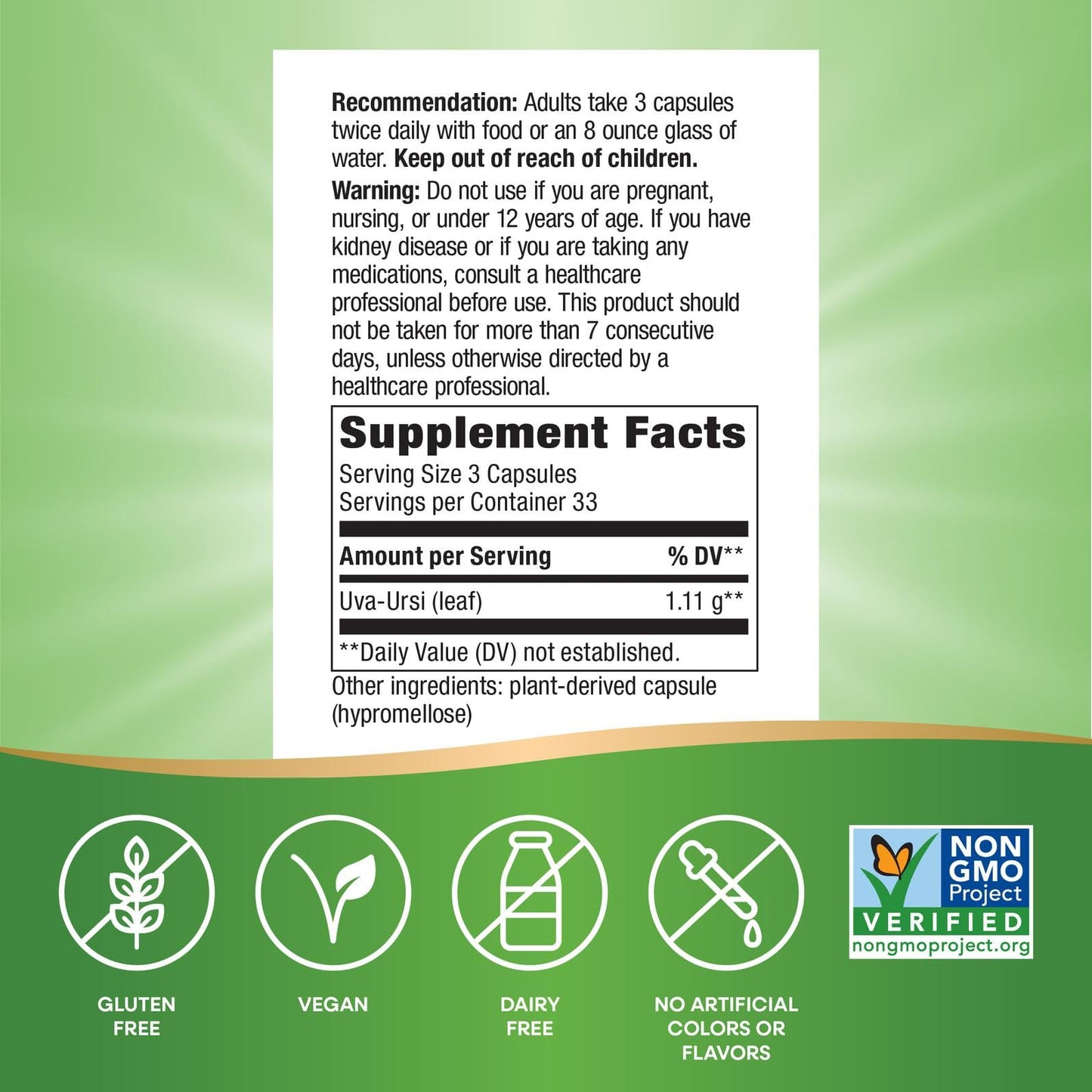 Nature's Way Uva Ursi Leaves, Traditional Urinary Support*, 1,110 mg per 3-Capsule Serving, Non-GMO Project Verified, Herbal Dietary Supplement, Gluten Free, 100 Vegan Capsules (Packaging May Vary) - dailyvitalstore