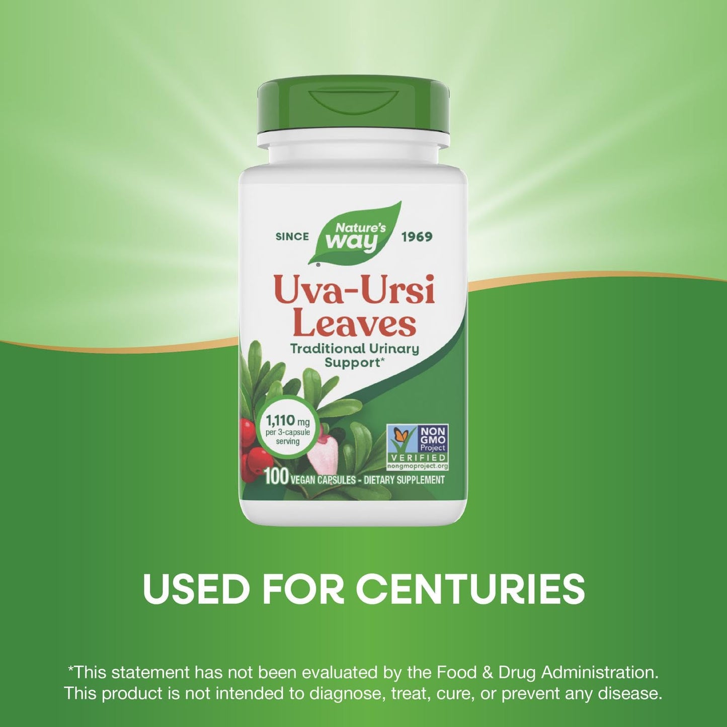 Nature's Way Uva Ursi Leaves, Traditional Urinary Support*, 1,110 mg per 3-Capsule Serving, Non-GMO Project Verified, Herbal Dietary Supplement, Gluten Free, 100 Vegan Capsules (Packaging May Vary) - dailyvitalstore