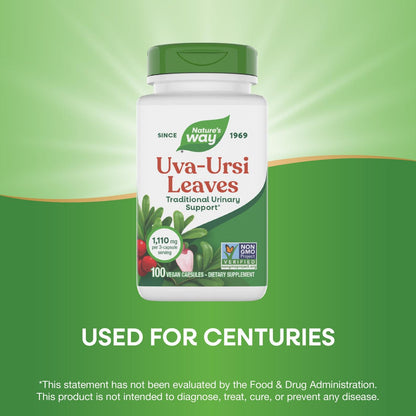 Nature's Way Uva Ursi Leaves, Traditional Urinary Support*, 1,110 mg per 3-Capsule Serving, Non-GMO Project Verified, Herbal Dietary Supplement, Gluten Free, 100 Vegan Capsules (Packaging May Vary) - dailyvitalstore