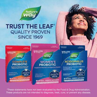 Nature's Way Women's Probiotic Pearls, Supports Women's and Digestive Health*, Protects Against Occasional Constipation & Bloating*, 1 Billion Live Cultures, 90 Softgels, (Pack of 2) - dailyvitalstore