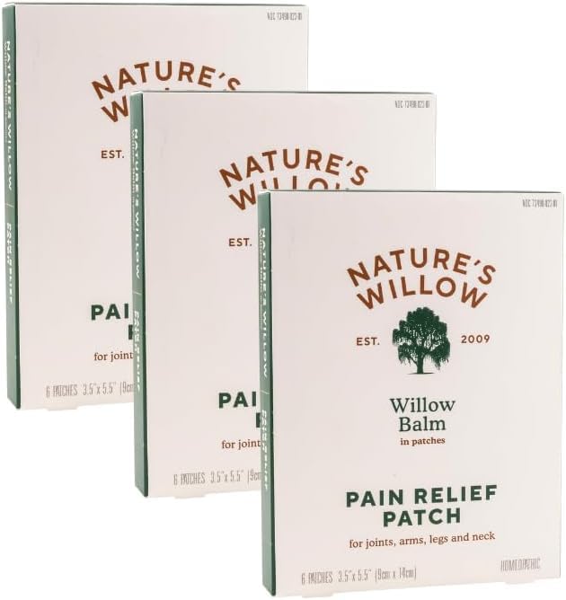 Nature's Willow Natural Pain Relief Patches for Muscles & Joints | Fast-Acting with White Willow Bark | Free from Artificial Fragrances & Dyes | 6 Patches per Pack (3-Pack) - dailyvitalstore