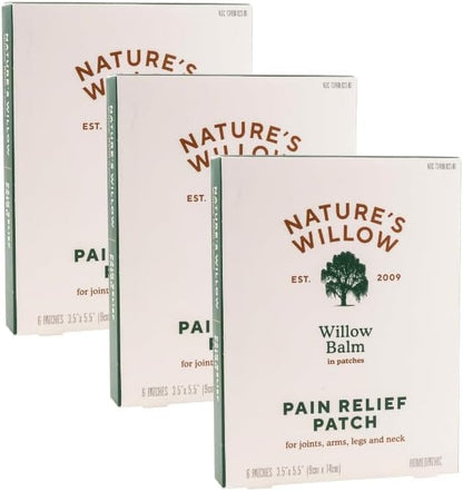 Nature's Willow Natural Pain Relief Patches for Muscles & Joints | Fast-Acting with White Willow Bark | Free from Artificial Fragrances & Dyes | 6 Patches per Pack (3-Pack) - dailyvitalstore