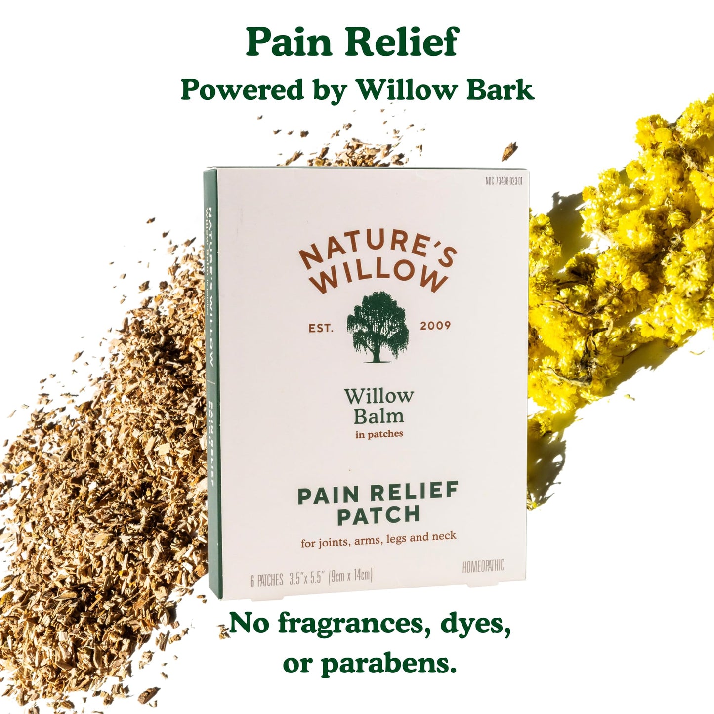 Nature's Willow Natural Pain Relief Patches for Muscles & Joints | Fast-Acting with White Willow Bark | Free from Artificial Fragrances & Dyes | 6 Patches per Pack (3-Pack) - dailyvitalstore