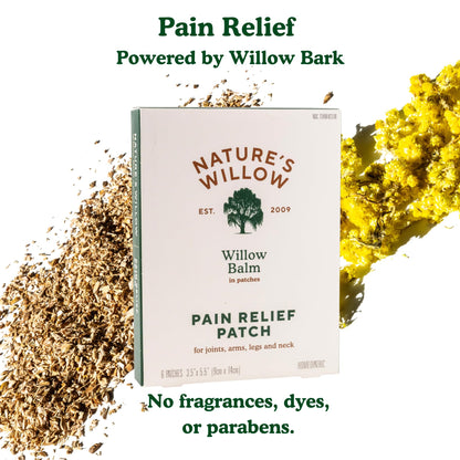 Nature's Willow Natural Pain Relief Patches for Muscles & Joints | Fast-Acting with White Willow Bark | Free from Artificial Fragrances & Dyes | 6 Patches per Pack (3-Pack) - dailyvitalstore