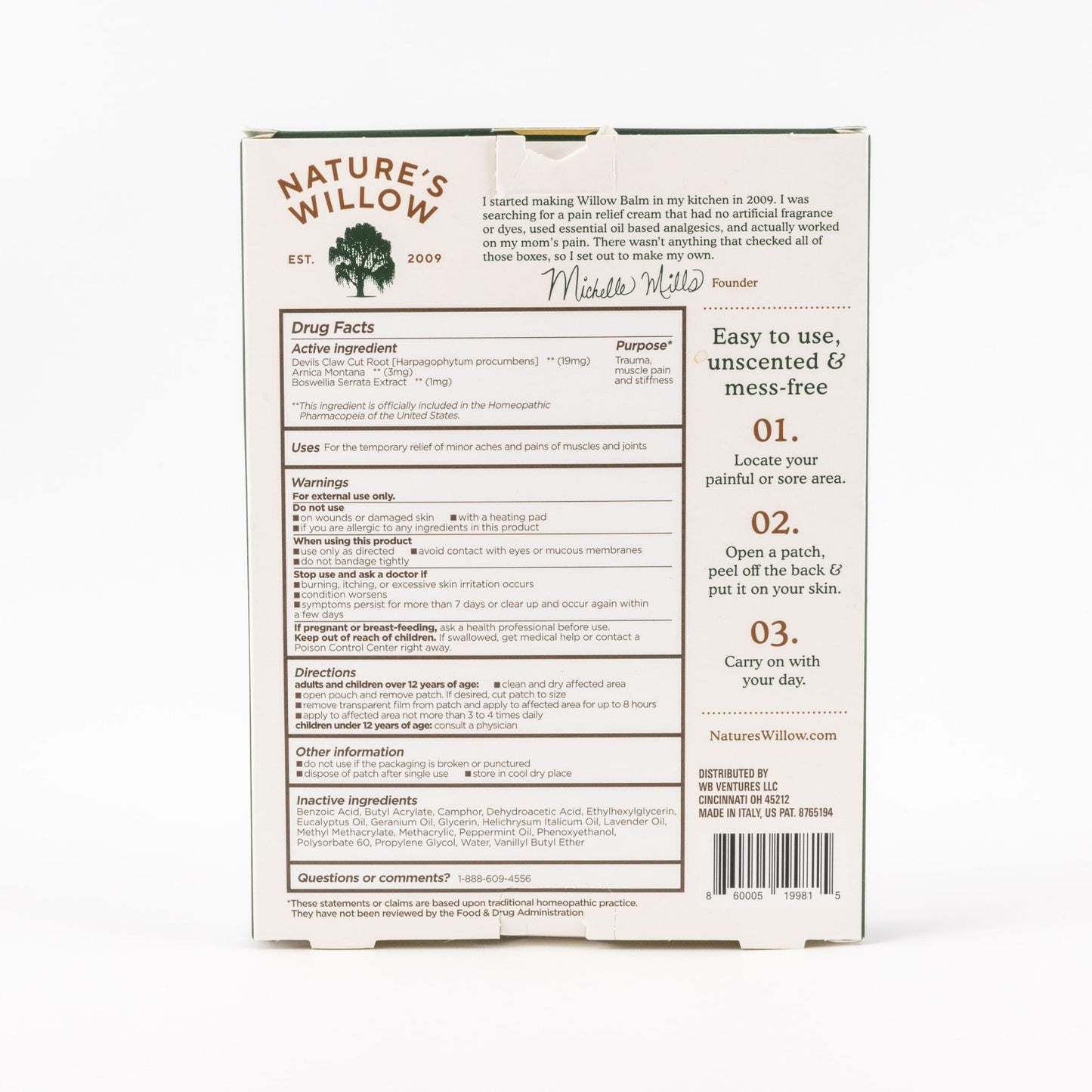 Nature's Willow Natural Pain Relief Patches for Muscles & Joints | Fast-Acting with White Willow Bark | Free from Artificial Fragrances & Dyes | 6 Patches per Pack (3-Pack) - dailyvitalstore