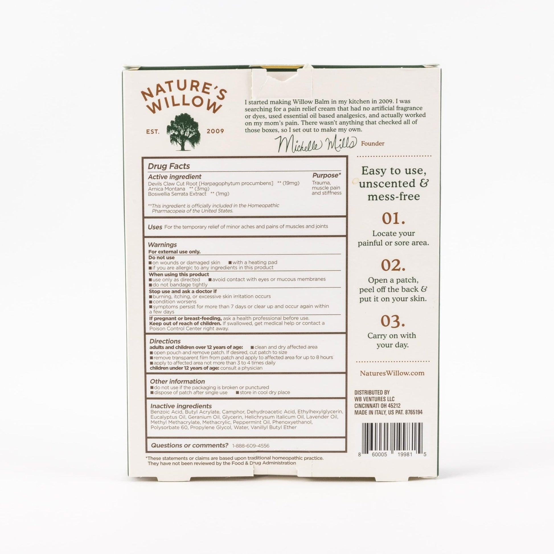 Nature's Willow Natural Pain Relief Patches for Muscles & Joints | Fast-Acting with White Willow Bark | Free from Artificial Fragrances & Dyes | 6 Patches per Pack (3-Pack) - dailyvitalstore