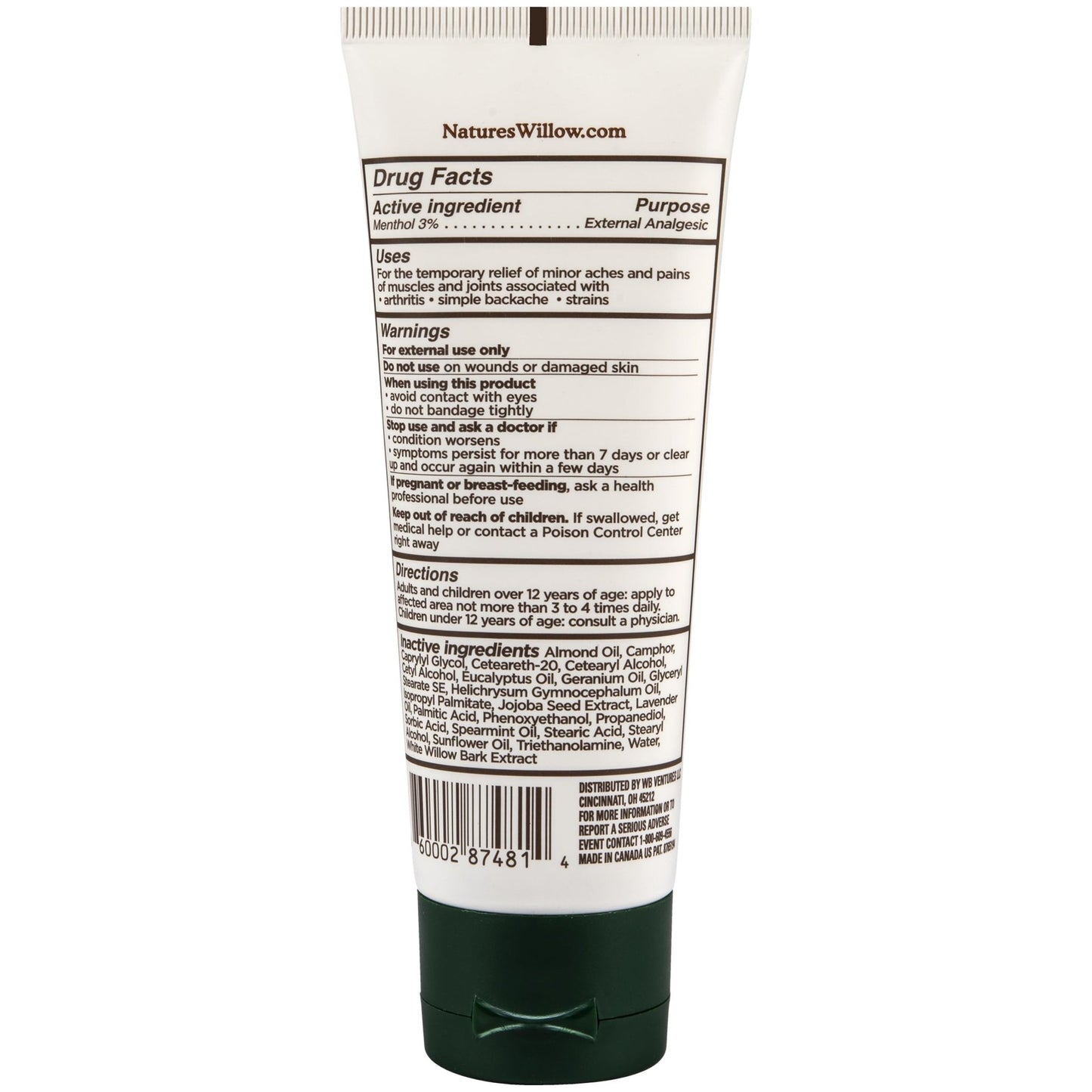 Nature's Willow Willow Balm Natural Pain Relief Cream for Muscles & Joints | Fast-Acting with Willow Bark & Menthol | Free from Artificial Fragrances & Dyes | 1-Pack | 3.5 fl oz - dailyvitalstore