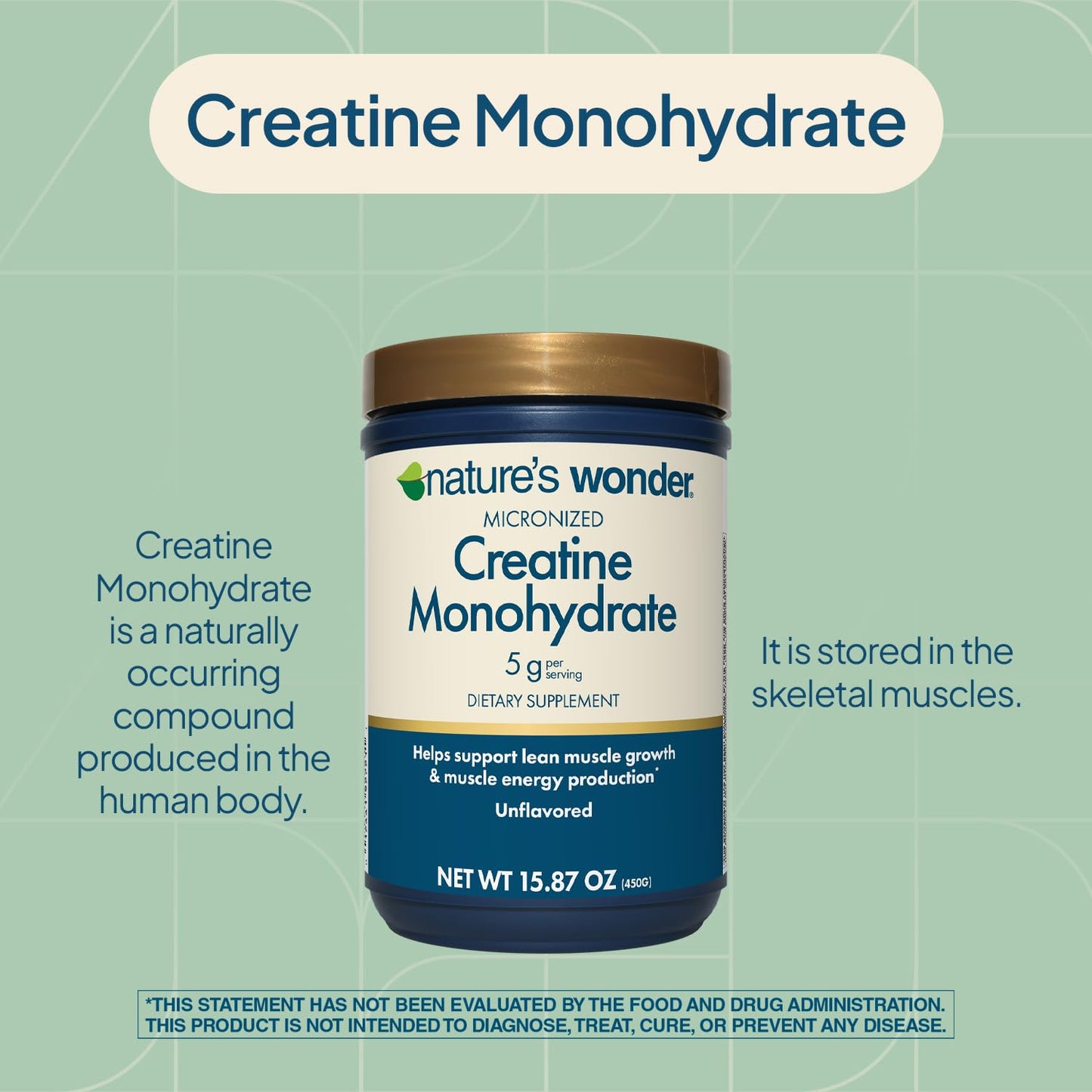 Nature's Wonder Micronized Creatine Monohydrate Powder 5g, Muscle Health, Muscle Energy Production, No Lactose, 5g of Micronized creatine Powder per Serving, 450G, 90 Servings - dailyvitalstore