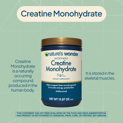 Nature's Wonder Micronized Creatine Monohydrate Powder 5g, Muscle Health, Muscle Energy Production, No Lactose, 5g of Micronized creatine Powder per Serving, 450G, 90 Servings - dailyvitalstore