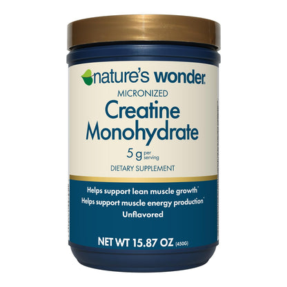 Nature's Wonder Micronized Creatine Monohydrate Powder 5g, Muscle Health, Muscle Energy Production, No Lactose, 5g of Micronized creatine Powder per Serving, 450G, 90 Servings - dailyvitalstore