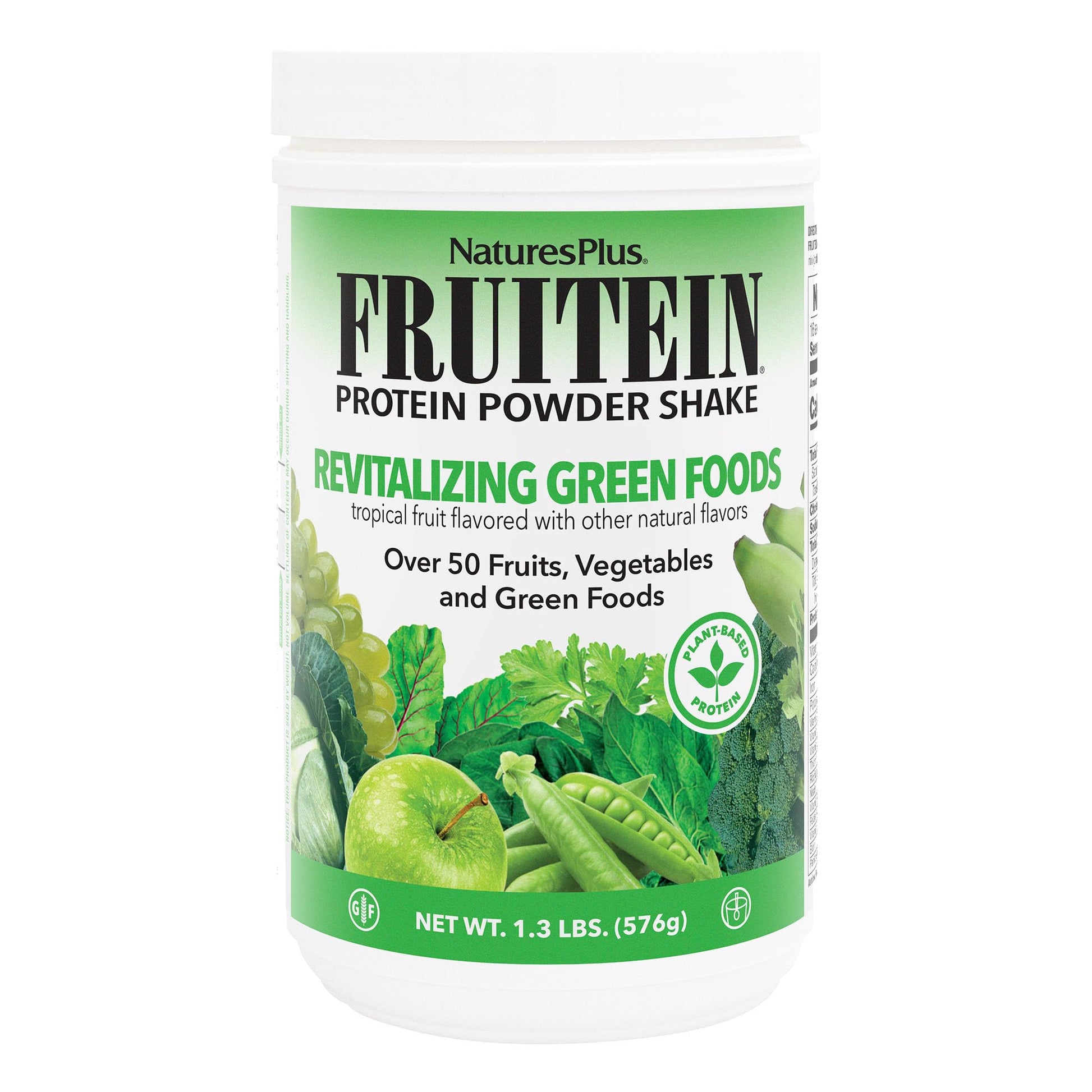 NaturesPlus FRUITEIN Revitalizing Green Foods Shake - 1.3 lbs - Plant-Based Protein (13g/Serving) - Supports Energy & Immune System - Vegetarian, Gluten Free & Non-GMO - 16 Servings - dailyvitalstore
