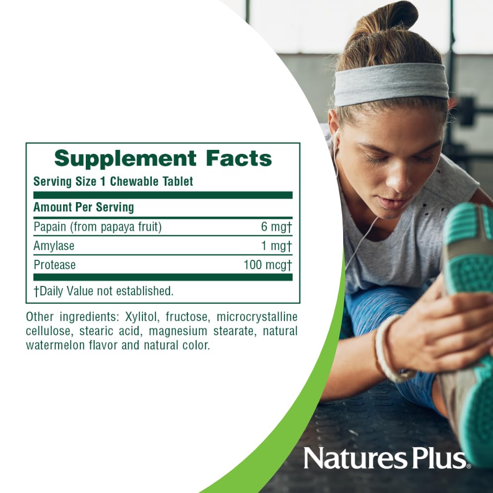 NaturesPlus Papaya Enzyme - 180 Chewable Tablets - Digestive Aid Supplement with Amylase & Protease - Helps Reduce Gas, Bloating, Stomach Upset & Discomfort - Vegan, Gluten Free - 180 Servings - dailyvitalstore