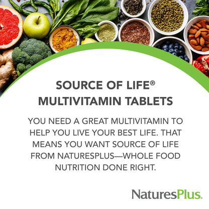 NaturesPlus Source of Life - 90 Tablets - Multivitamin & Mineral Supplement with Concentrated Whole Foods - Gluten Free, Vegetarian - 30 Servings - dailyvitalstore