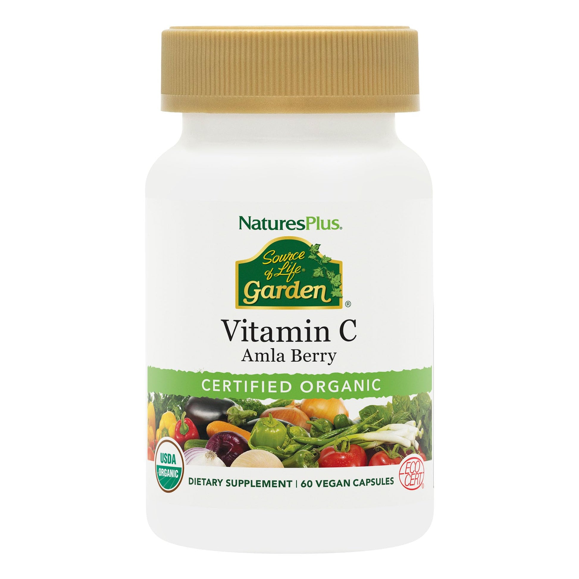 NaturesPlus Source of Life Garden Vitamin C - 60 Capsules - Immune System Support - USDA Certified Organic, Non-GMO, Vegan, Gluten Free - 30 Servings - dailyvitalstore