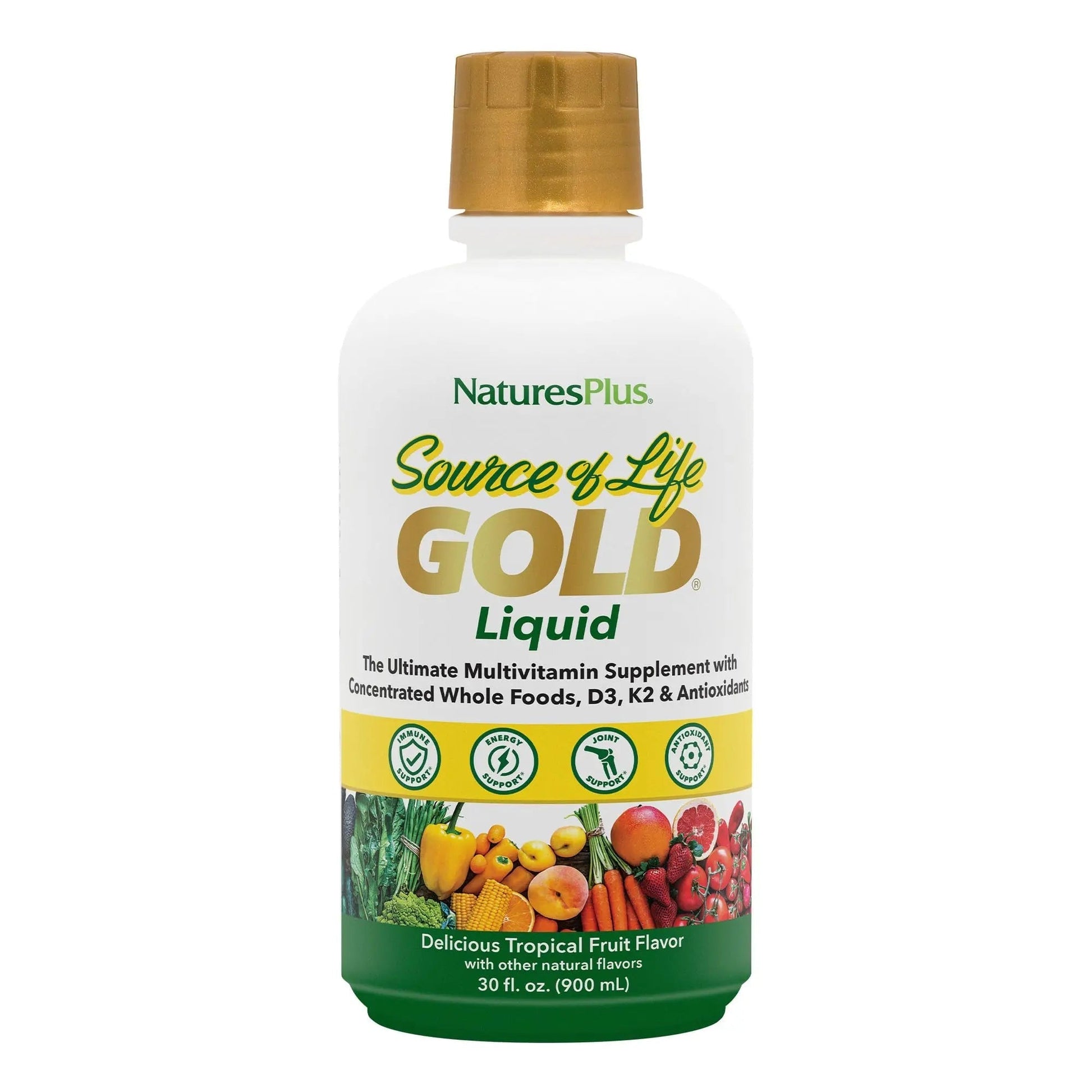NaturesPlus Source of Life Gold Multivitamin Liquid - 30 oz - with Vitamins D3, B12 & K2 - Blood, Bone & Immune Support - Vegetarian & Gluten Free - 30 Servings - dailyvitalstore