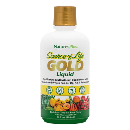 NaturesPlus Source of Life Gold Multivitamin Liquid - 30 oz - with Vitamins D3, B12 & K2 - Blood, Bone & Immune Support - Vegetarian & Gluten Free - 30 Servings - dailyvitalstore