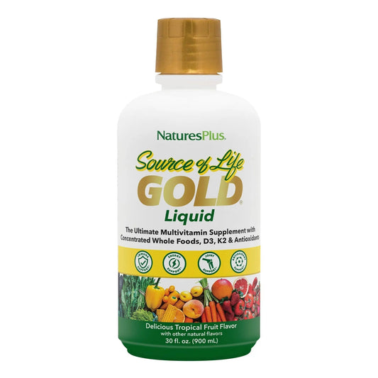 NaturesPlus Source of Life Gold Multivitamin Liquid - 30 oz - with Vitamins D3, B12 & K2 - Blood, Bone & Immune Support - Vegetarian & Gluten Free - 30 Servings - dailyvitalstore
