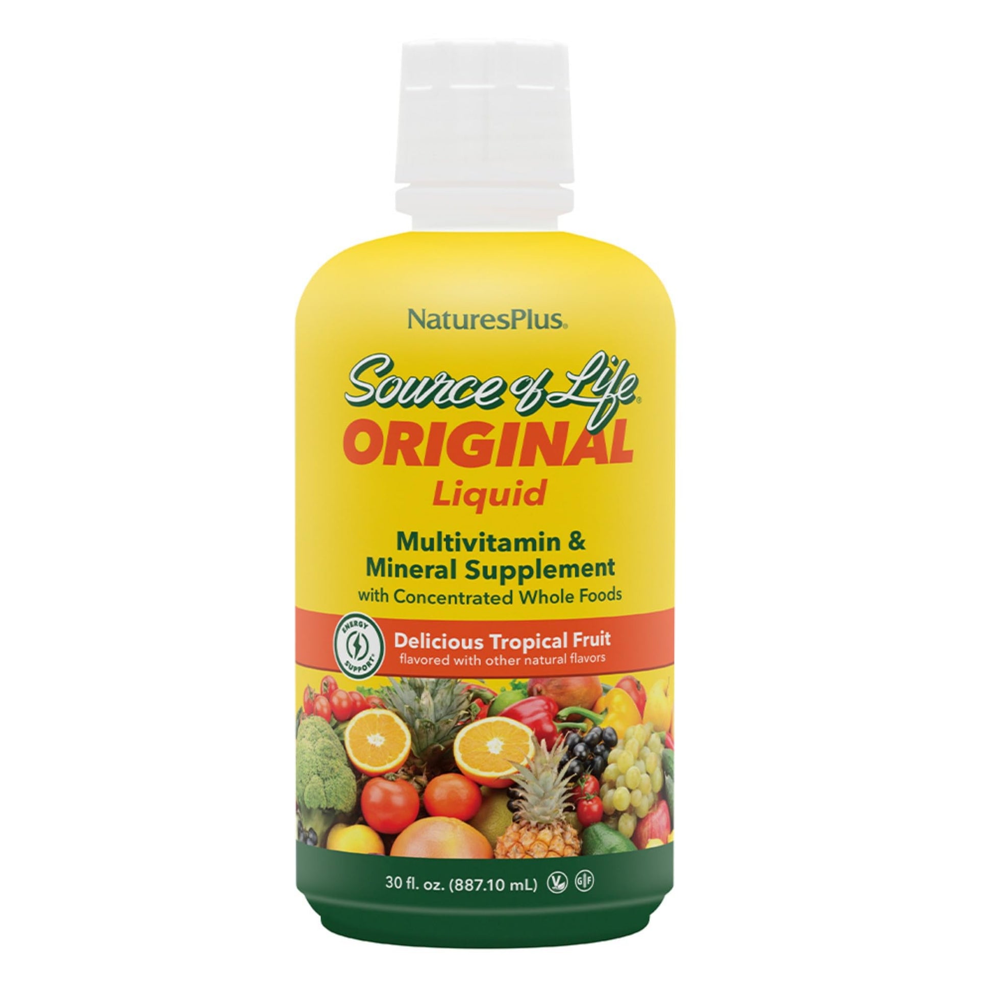 NaturesPlus Source of Life Liquid - 30 fl oz - Tropical Fruit Flavor - Wholefood Supplement, Energy Booster, Antioxidant - Vegetarian, Gluten-Free - 30 Servings - dailyvitalstore