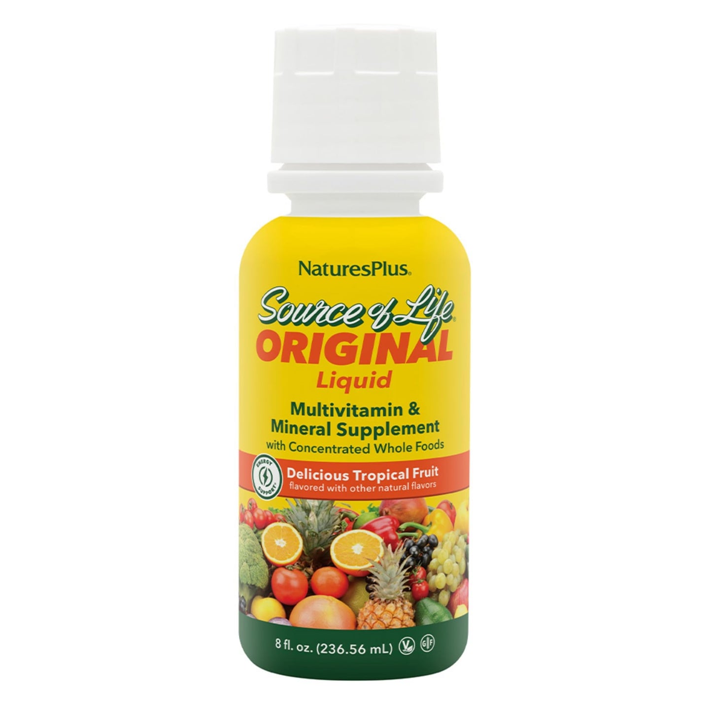 NaturesPlus Source of Life Liquid, Tropical Fruit - 8 fl oz - Multivitamin & Mineral Supplement - Gluten Free, Vegetarian - 8 Servings - dailyvitalstore