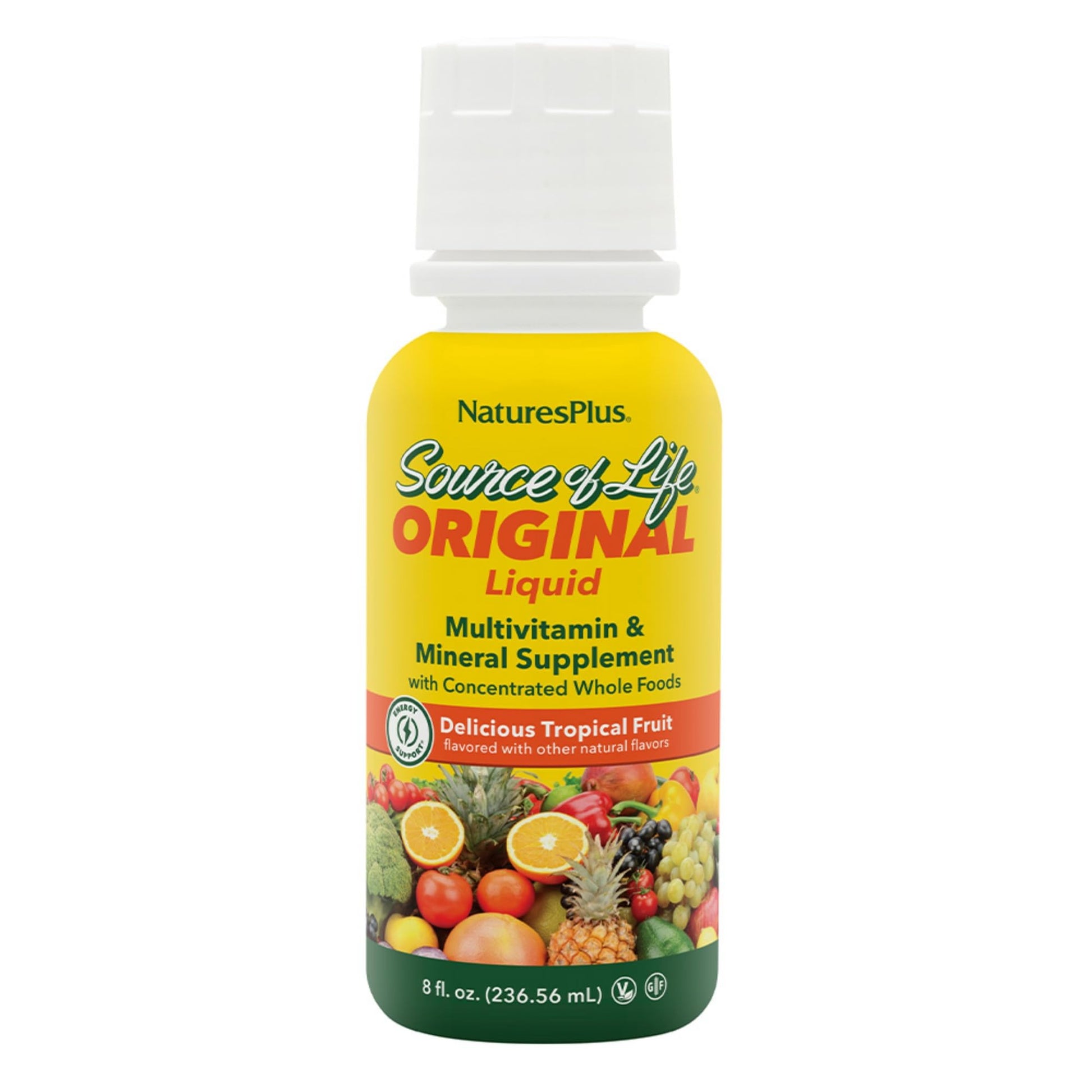 NaturesPlus Source of Life Liquid, Tropical Fruit - 8 fl oz - Multivitamin & Mineral Supplement - Gluten Free, Vegetarian - 8 Servings - dailyvitalstore