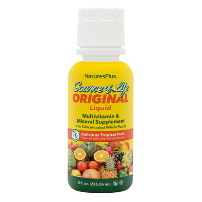 NaturesPlus Source of Life Liquid, Tropical Fruit - 8 fl oz - Multivitamin & Mineral Supplement - Gluten Free, Vegetarian - 8 Servings - dailyvitalstore