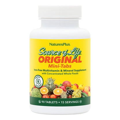 NaturesPlus Source of Life Mini-Tabs No Iron - 90 Vegetarian Mini Tablets - Easy to Swallow Natural Whole Food Multivitamin & Mineral Supplement for Health & Energy - 15 Servings - dailyvitalstore