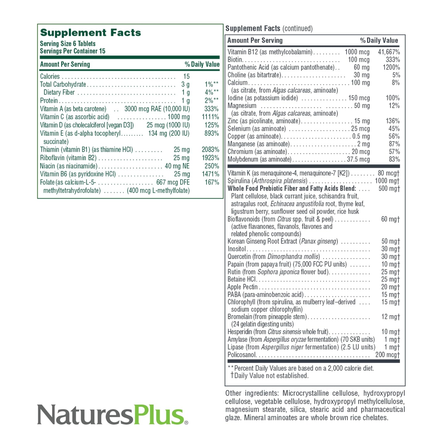 NaturesPlus Source of Life Mini-Tabs No Iron - 90 Vegetarian Mini Tablets - Easy to Swallow Natural Whole Food Multivitamin & Mineral Supplement for Health & Energy - 15 Servings - dailyvitalstore
