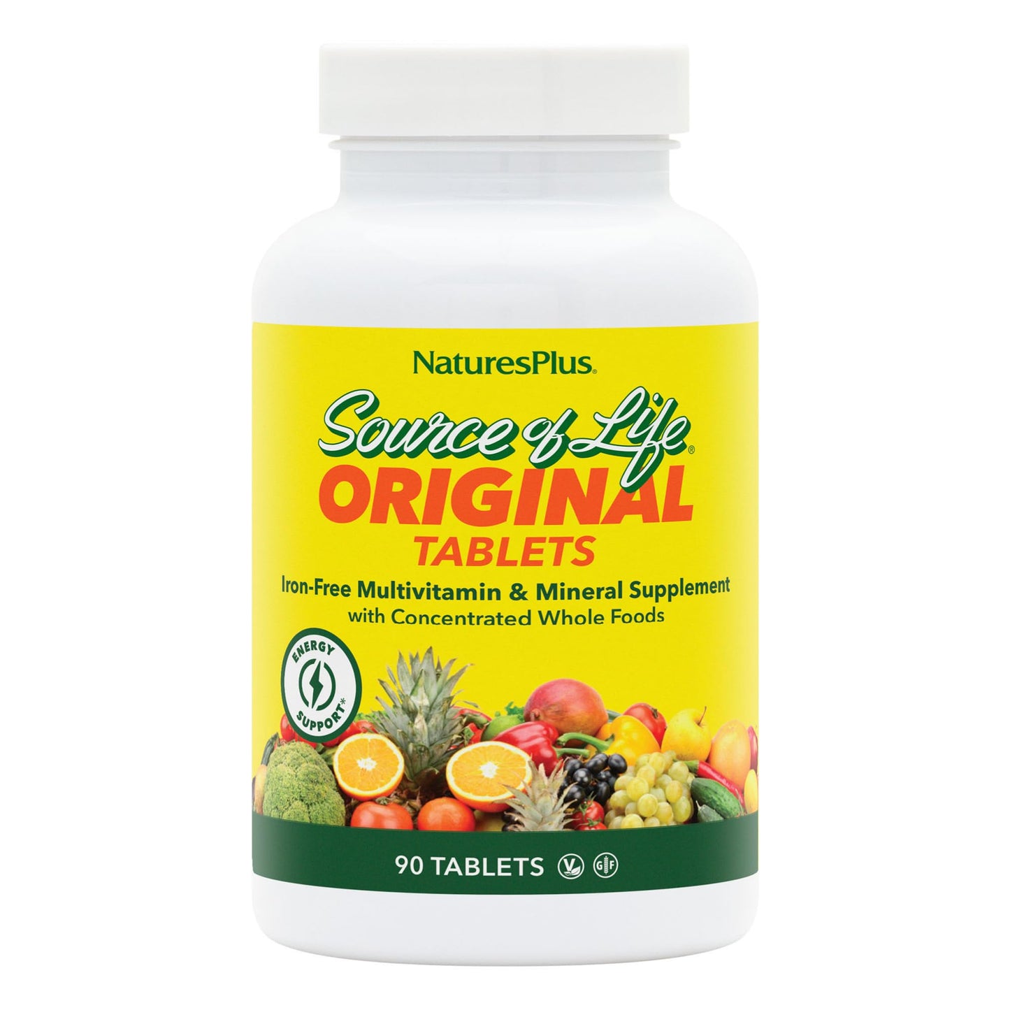 NaturesPlus Source of Life No Iron - 90 Tablets - Multivitamin & Mineral Supplement with Vitamin D3 - Supports Natural Energy & Well-Being - Gluten Free, Vegetarian - 30 Servings - dailyvitalstore