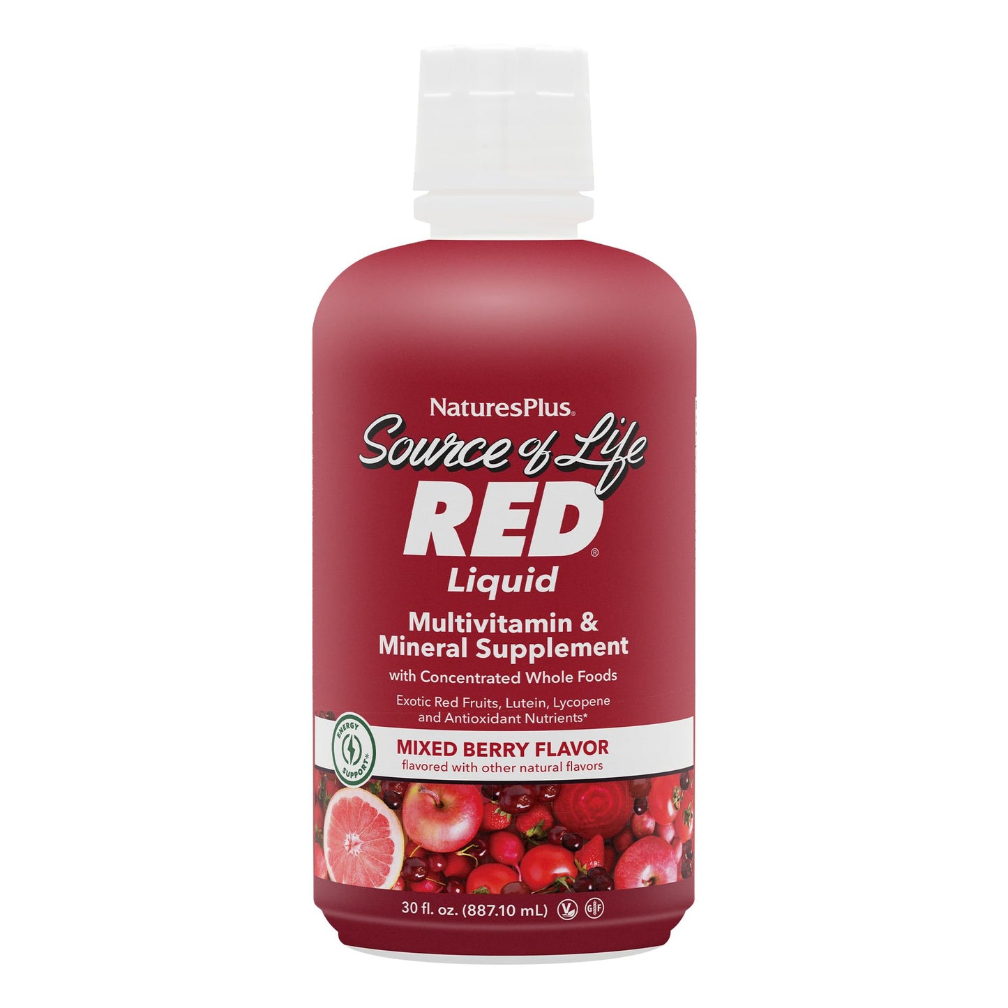 NaturesPlus Source of Life RED Multivitamin Liquid - 30 oz - Energy & Immune Support - with Exotic Red Fruits, Lycopene & Lutein - Vegetarian & Gluten Free - 30 Servings - dailyvitalstore