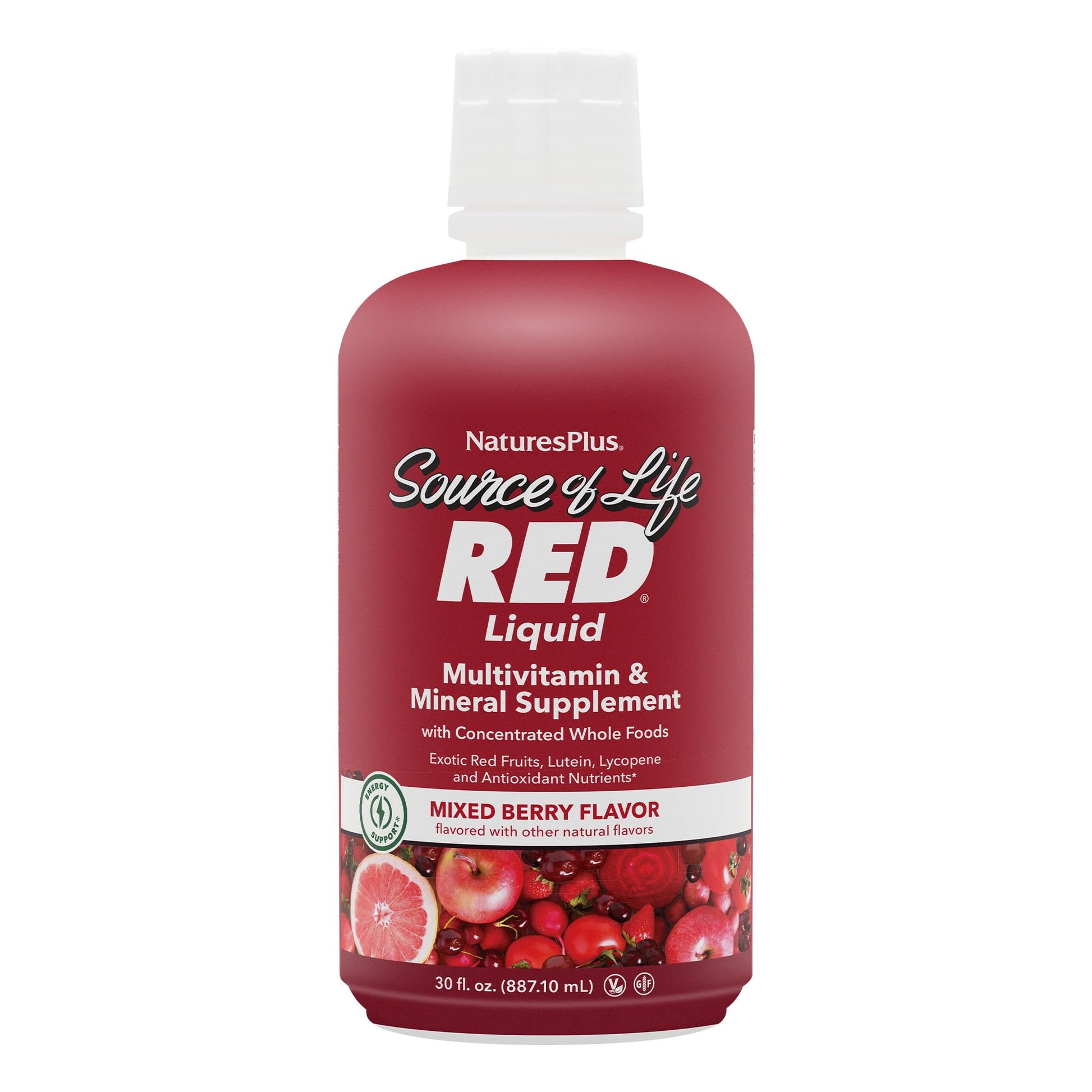 NaturesPlus Source of Life RED Multivitamin Liquid - 30 oz - Energy & Immune Support - with Exotic Red Fruits, Lycopene & Lutein - Vegetarian & Gluten Free - 30 Servings - dailyvitalstore