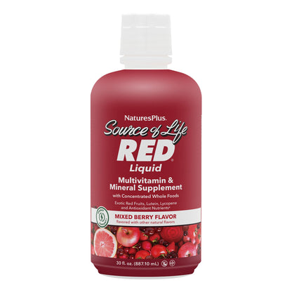 NaturesPlus Source of Life RED Multivitamin Liquid - 30 oz - Energy & Immune Support - with Exotic Red Fruits, Lycopene & Lutein - Vegetarian & Gluten Free - 30 Servings - dailyvitalstore