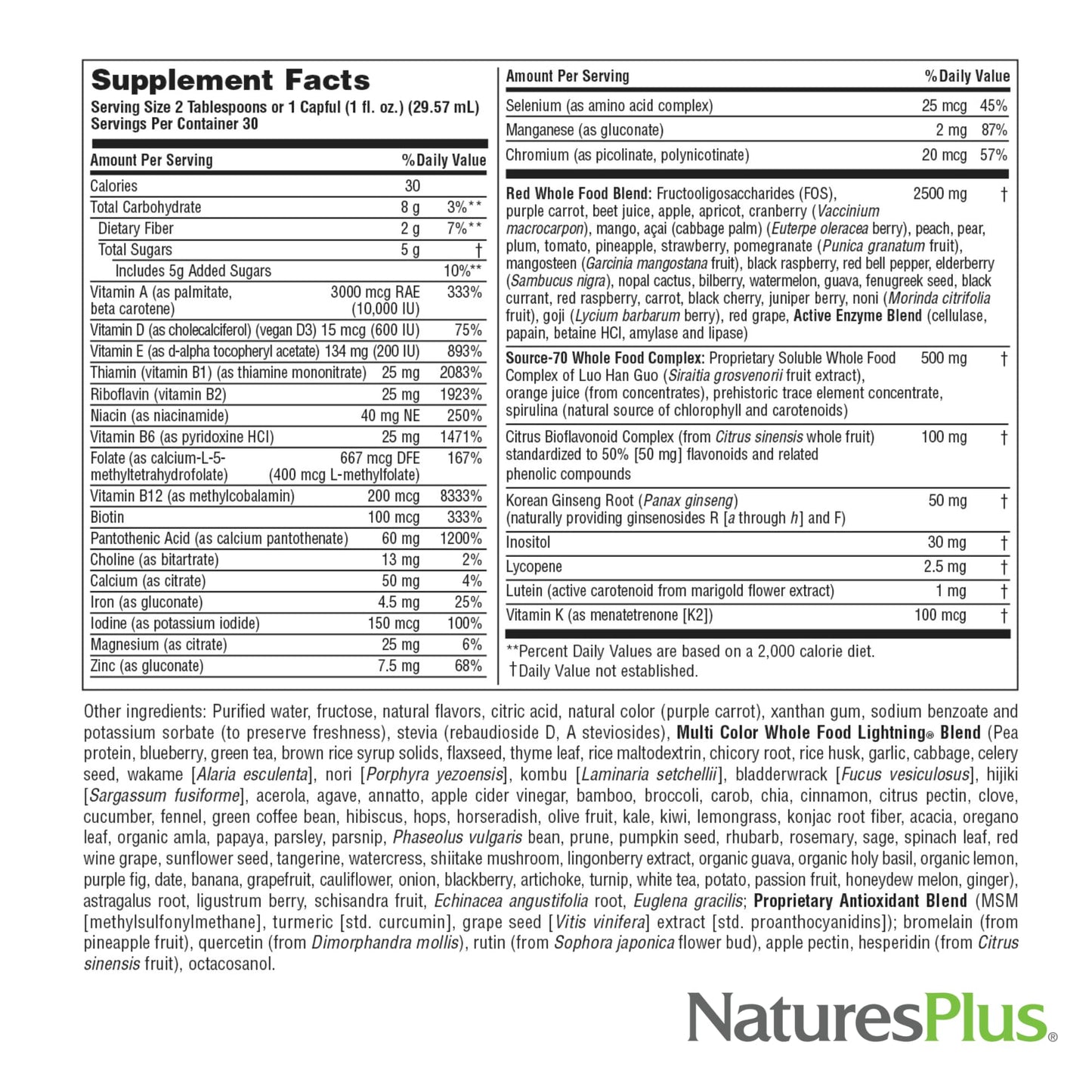 NaturesPlus Source of Life RED Multivitamin Liquid - 30 oz - Energy & Immune Support - with Exotic Red Fruits, Lycopene & Lutein - Vegetarian & Gluten Free - 30 Servings - dailyvitalstore