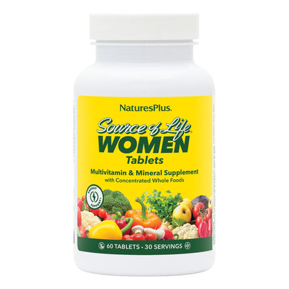 NaturesPlus Source of Life Women - 60 Tablets - Multivitamin & Mineral Supplement - with Iron, Calcium, Folate & Lutein - Gluten Free, Vegetarian - 30 Servings - dailyvitalstore