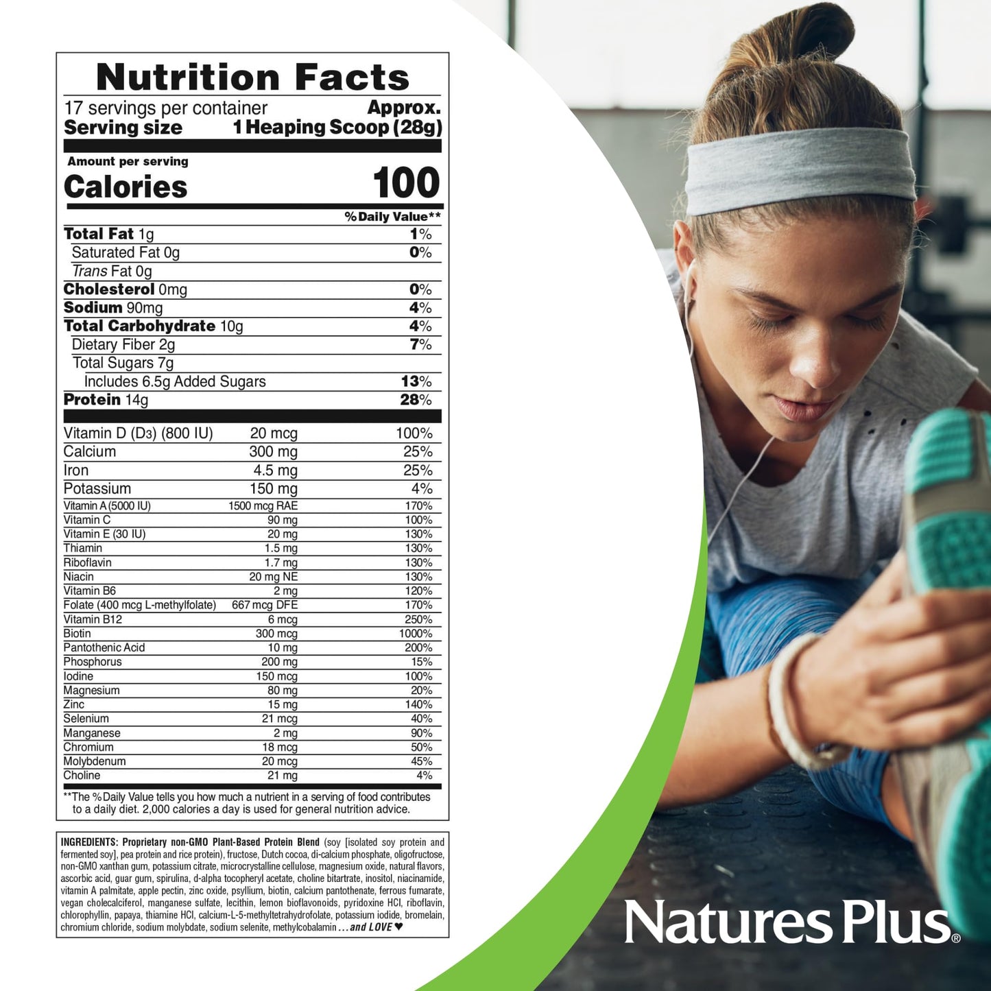 NaturesPlus SPIRU-TEIN, Chocolate - 1.05 lb - Plant-Based Protein Shake - Non-GMO, Vegetarian, Gluten Free - 17 Total Servings - dailyvitalstore