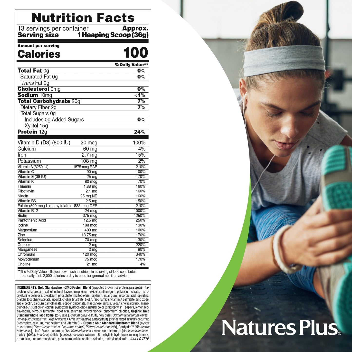 NaturesPlus SPIRU-TEIN GOLD, Vanilla - 1.03 lb - Plant-Based Protein Powder - Vitamins & Minerals for Energy - Vegetarian, Gluten Free - 13 Servings - dailyvitalstore