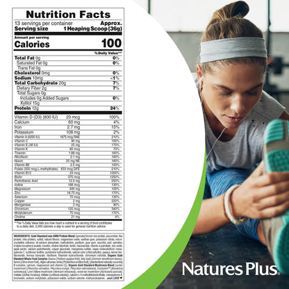 NaturesPlus SPIRU-TEIN GOLD, Vanilla - 1.03 lb - Plant-Based Protein Powder - Vitamins & Minerals for Energy - Vegetarian, Gluten Free - 13 Servings - dailyvitalstore